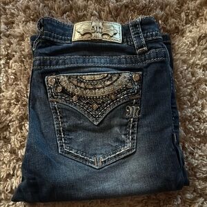 Miss Me Blue Boot Cut Jeans with Ornate Back Design